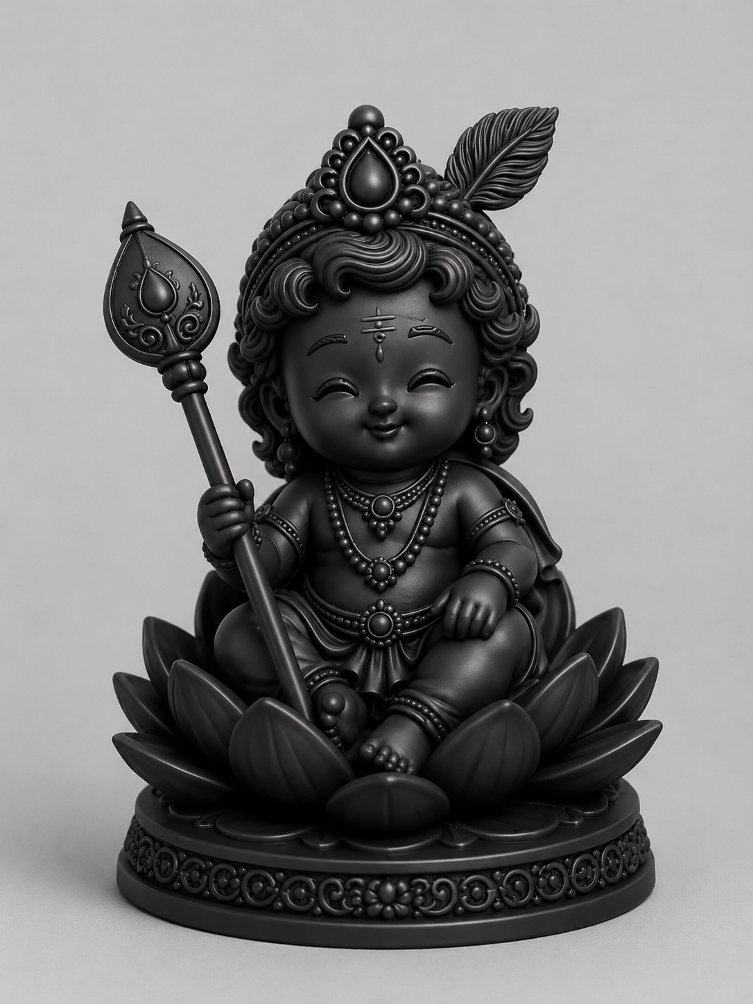 Murugan Ji Kamal Phool Black 3D Model (5 Inch)